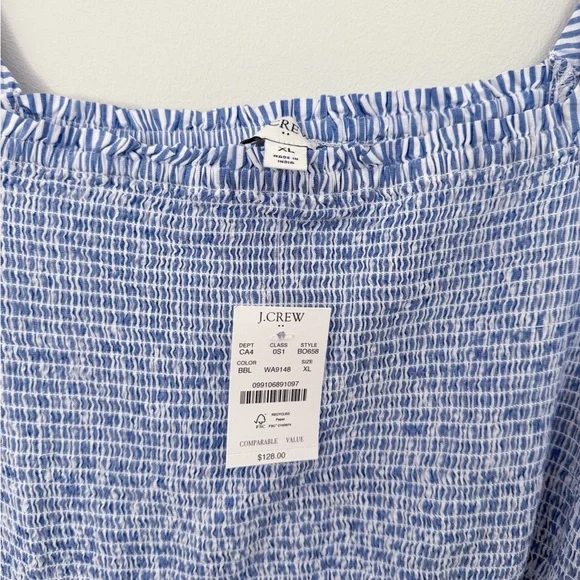 JCrew Smocked Midi Dress with Puff Sleeves - Picture 2 of 2